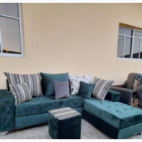 Green Lshape With Ottoman and Throwing Pollows Available