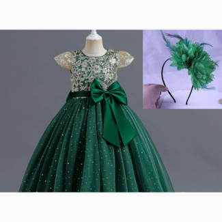 Green Ceremonial Princess Bow Ball Gown
