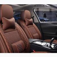 Universal Leather Seat Cover for 5 Seater Cars - Brown/Black