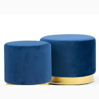 Round Pouf With Gold Leg