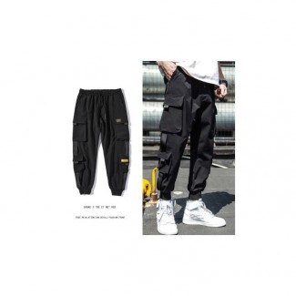 Men Black Pocket Casual Pants Cargo Pants Harem Joggers