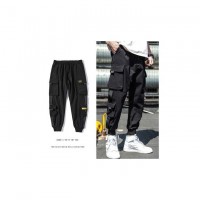 Men Black Pocket Casual Pants Cargo Pants Harem Joggers