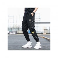 Men Black Pocket Casual Pants Cargo Pants Harem Joggers