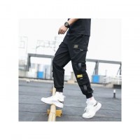 Men Black Pocket Casual Pants Cargo Pants Harem Joggers
