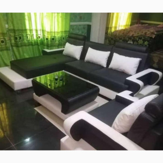 L-Shaped Leather Sofa With One Single a Centre Table