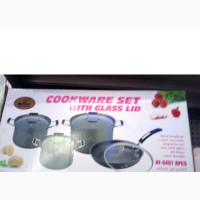 Hoffner 8pcs Non Stick Cookware Set With Glass Lid HF-6482