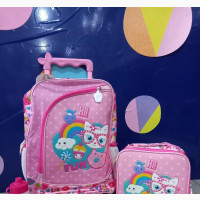2pcs Pink Fun Cat Trolley Backpack