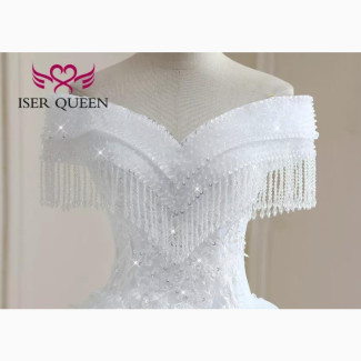 An Off Shoulder Crystal Wedding Dress