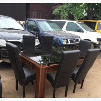 6 Seater Brown Dining With Glass Top
