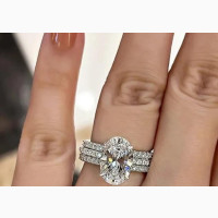 Elegant Oval Shaped Silver Wedding Ring - 3 Piece Set - Brand New