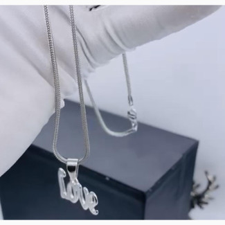 Stainless Steel Chain Necklace with Love Pendant - Silver