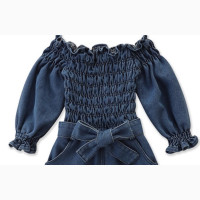 Smoked Denim Short Jumpsuit for a Baby Girl