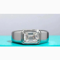 2 Carat Diamond Emerald Cut White Gold Mens Wedding Ring