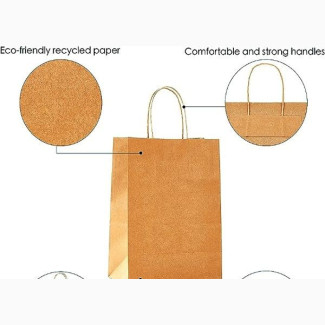 Large Kraft Paper Bags With Handle, Brown 21-11-27cm 200pcs