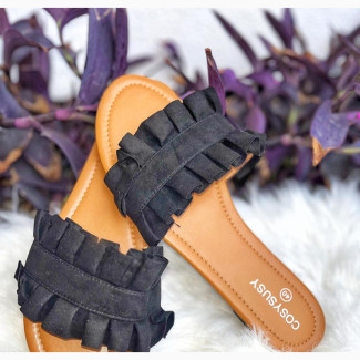 Ruffle Trim, Single Band Bedroom Slippers