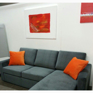 L Shaped Grey Velvet Pillow Back Sofa