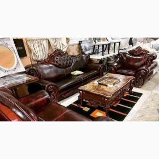 Elegant 7 Seaters Living Room Leather Fabric Royal Sofa Chair