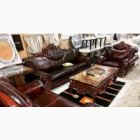 Elegant 7 Seaters Living Room Leather Fabric Royal Sofa Chair