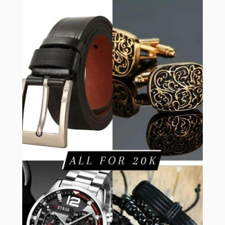 Accessories for Men: Belt, Cufflinks, Wristwatch, Bracelets