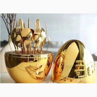 24-Piece Luxury Egg Shape Cutlery Set (Golden)