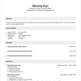 House Assistant Cv