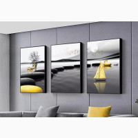 Modern Landscape Poster Black Yellow Artwork
