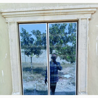 Transom Window With Blue Glass and Burglar