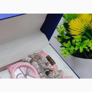 Stylish CK Wristwatch and Beaded Bracelet Combo