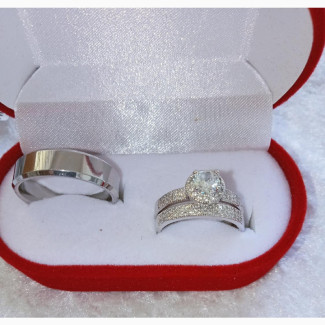 Non-Fading Steel and Sterling Silver Couple#039;s Ring Set