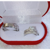 Non-Fading Steel and Sterling Silver Couple#039;s Ring Set