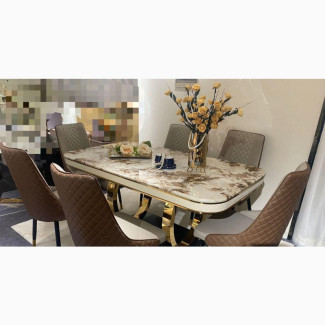 High Classic Marble Dining Table Set