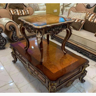 Wood Center Table and Two Side Stools