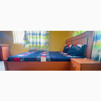 Standard 6 by 6 Bed Frame, Mattress, Bedside and Dresser