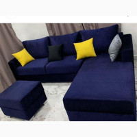 L-Shaped Sofa With Ottoman Blue Velvet - Brand New
