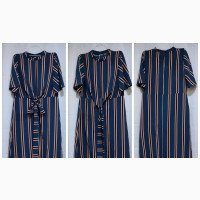Teal Green and Pink Striped A-Line Dress - Free