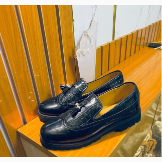 Black Leather Loafers Shoe