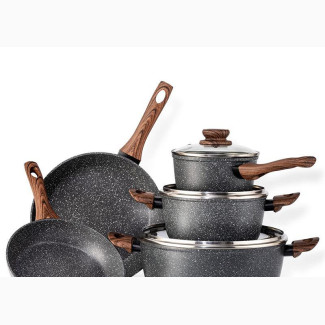 Hot Selling Granite Wooden Handle Non Stick Pot and Pans