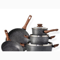 Hot Selling Granite Wooden Handle Non Stick Pot and Pans