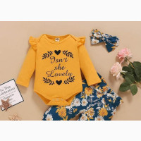 Letter Print Cute Floral Romper and Headband Set 722134928