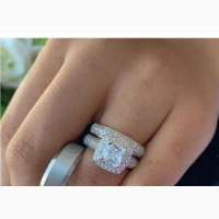 White Diamond Wedding Ring Complete Couple Set -plated