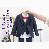 Brand New Boys Full Suit Set - Jacket, Waistcoat, Shirt, Trousers, Bow Tie