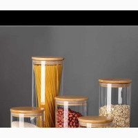 5 Pieces Glass Storage Jar With Bamboo Lid