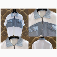 New Wave Zip Up Longsleeve Shirt/Denim Crop Jean Jacket
