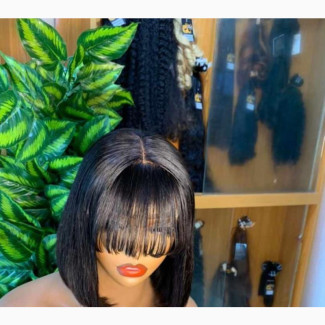 12 Inches Human Hair Bob Closure Fringe Wig