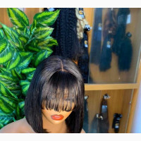 12 Inches Human Hair Bob Closure Fringe Wig