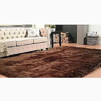 Fluffy Faux Sheepskin Fur Center Rugs - 4ft By6ft - Brown