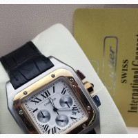 Cartier Chronograph Rose Gold/Silver Leather Strap Watch