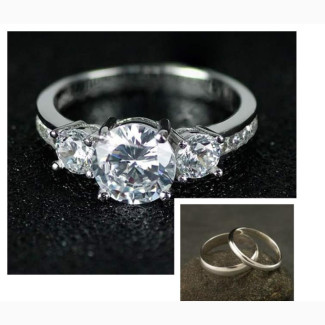 US Sterling Silver Wedding Engagement Ring - Silver