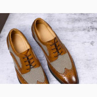 Denim Patchwork Bullock Dress Shoes - Brown