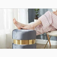 Grey Ottoman Stool With Gold Stripe - Brand New